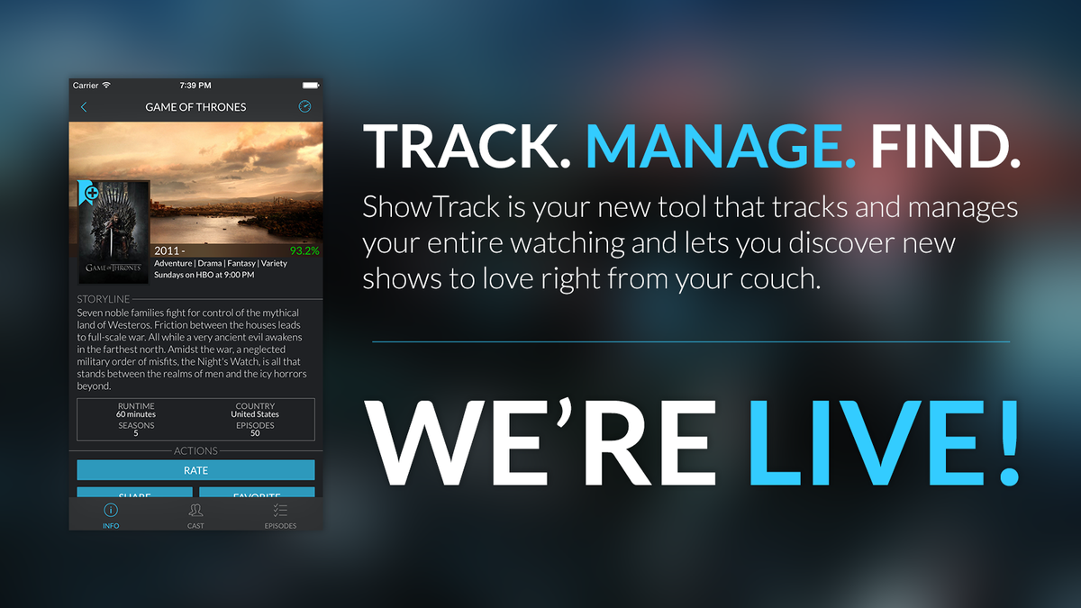 showtrackapp's tweet photo. ShowTrack is finally released and available in the App Store! https://t.co/6Khpw8wM9P
#showtrack #tvshow #AppStore http://t.co/ALQv5jmjpg