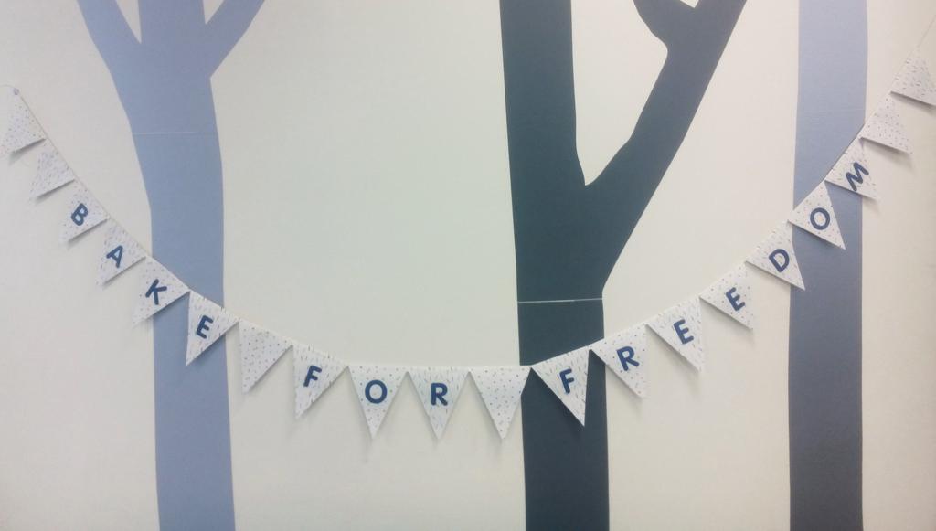 OtherLtd's tweet photo. #BakeforFreedom flag bunting ready for our #charity #cakesale on Friday! @FreefromTorture #fft http://t.co/ubd9o1RYKs