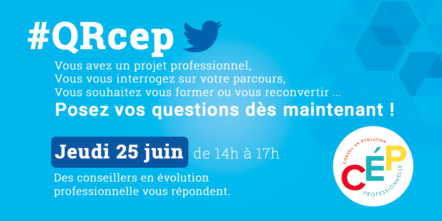Travail_Gouv's tweet photo. Envie de vous former ? Le 25 juin, des conseiller en évolution professionnelle répondent à vos questions #QRcep http://t.co/J9PfAAD8eE