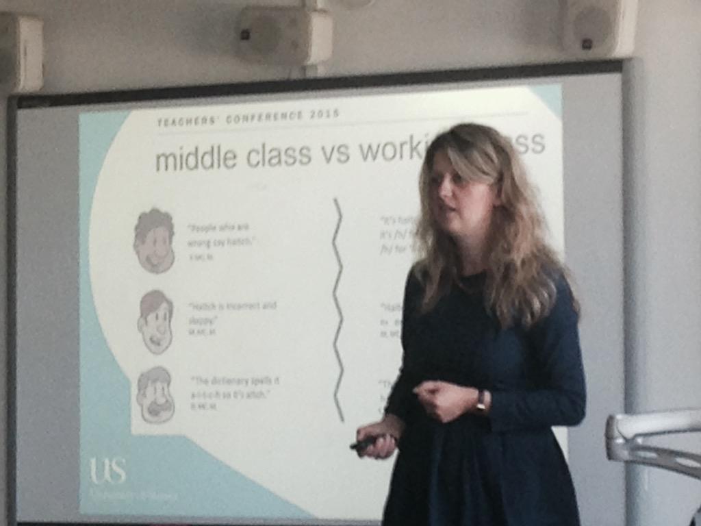 Justyna Robinson talking abt former students' sociolinguistic projects. Now <a href="/annaepitts/">Anna Pitts</a>' work on (h)aitch.