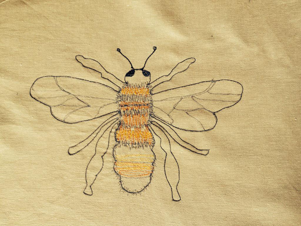 easelandthread's tweet image. Honey Bee in thread - new addition to the wall art collection