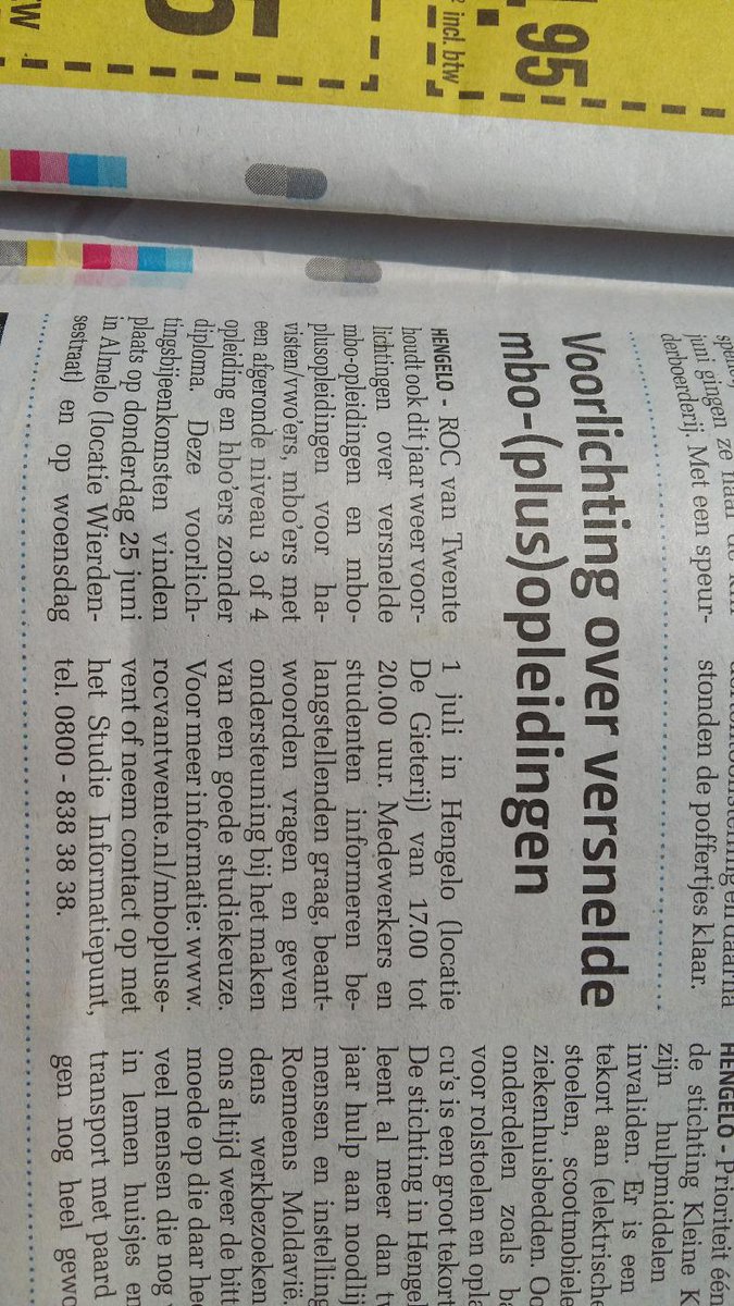 MBO4versneld's tweet photo. Mooi stukje in de krant over de voorlichting 👍#versneldmbo @rocvantwente http://t.co/sWnrXxQbC3