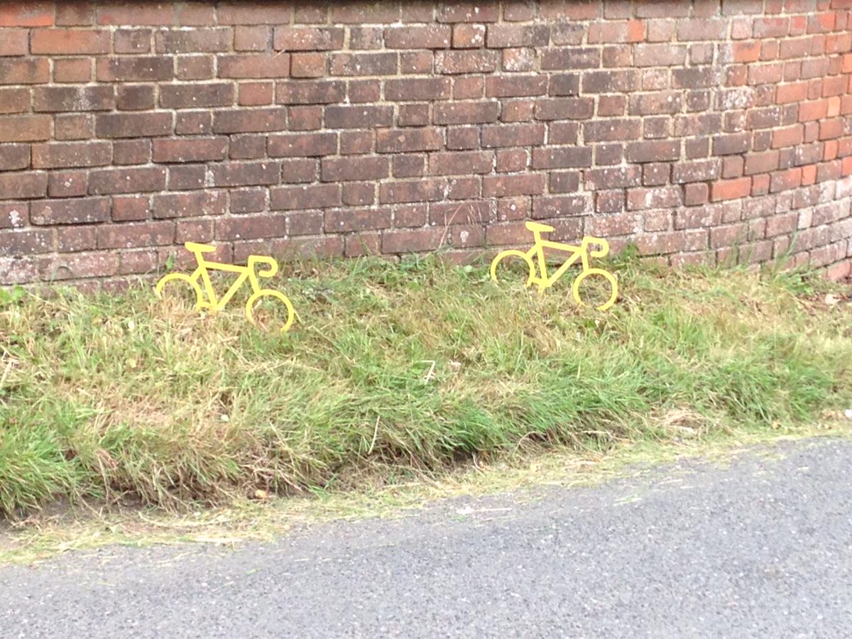 CycleWizzard's tweet photo. @cyclingweekly dont forget these! #support the #TDF mini yellow bike, can be fixed to a wall, tree or fece or spike http://t.co/wpuN45aNOY