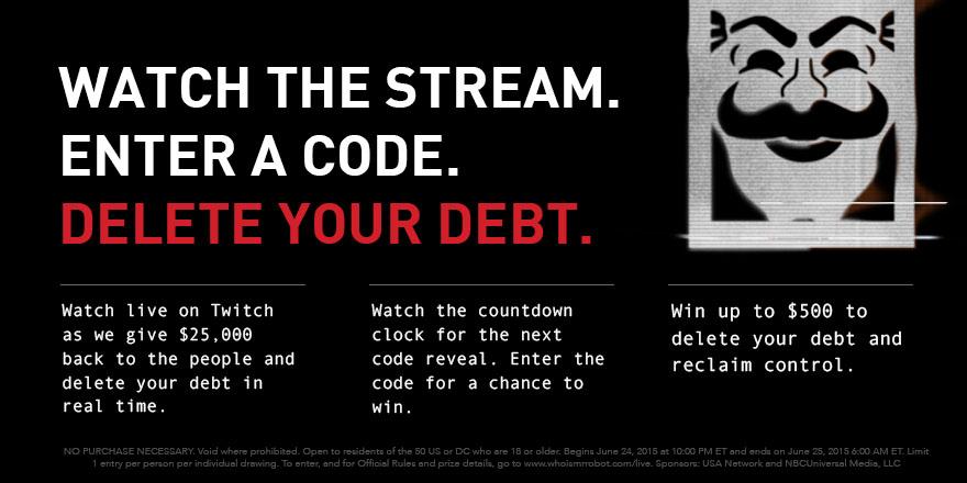 GarryMod_Purge's tweet image. I will not be owned. I am joining the @whoismrrobot #sweeps at whoismrrobot.com/live to #deletemydebt. #prizecode