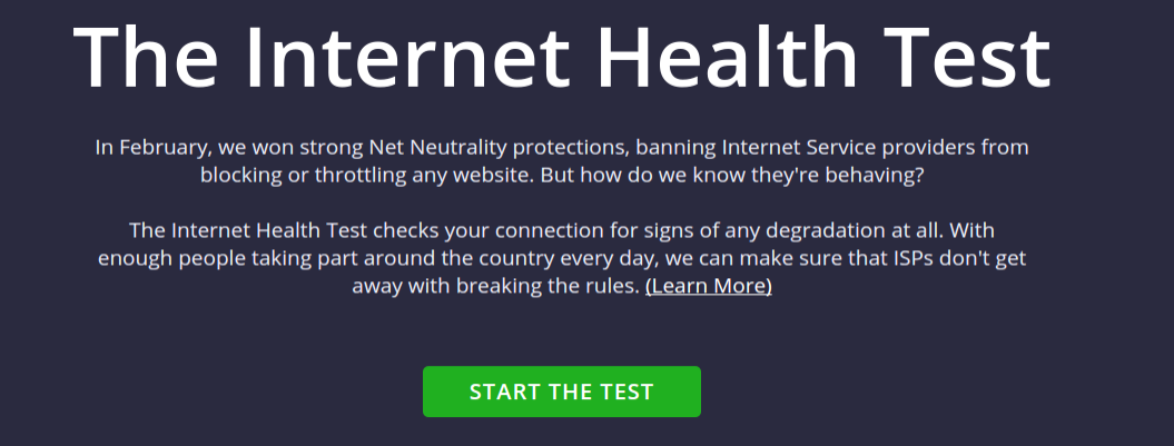 demandprogress's tweet photo. Got a minute? Take the #InternetHealthTest to see if your ISP is messing with you: http://t.co/c23Z0WKb1p http://t.co/inMxMnc0yo