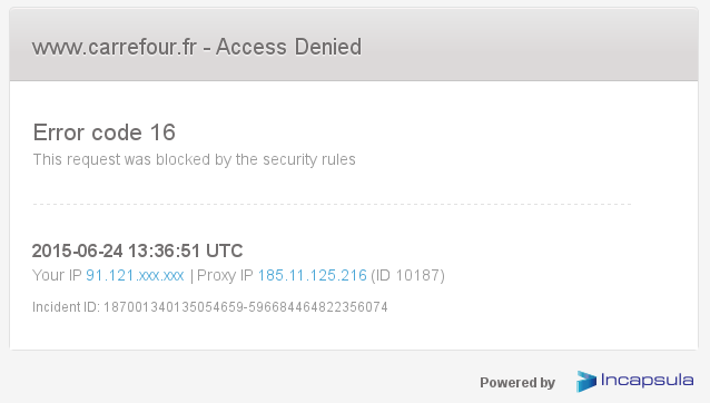 bboargh's tweet image. Tiens, @CarrefourFrance bloque le trafic en provenance d&apos;@OVH, c&apos;est moche ... #IPblocking
