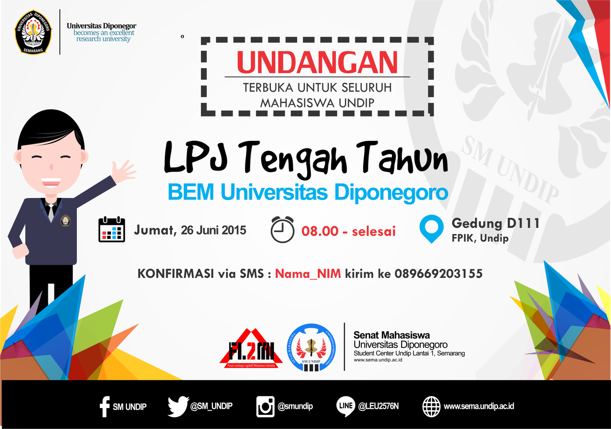 SM_UNDIP's tweet photo. [UNDANGAN TERBUKA] LPJ Tengah Tahun @BEMundip_ | Jumat 26 Mei '15 | 08.00-selesai | Gd D111, FPIK | @bemfpikundip http://t.co/3Xgs2Knjcb