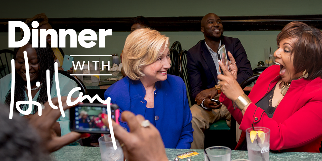 HillaryClinton's tweet photo. Is hanging out with Hillary on your bucket list? Enter to dine with the woman herself! → http://t.co/M49GL2exYk http://t.co/6xu1Zwdsj8