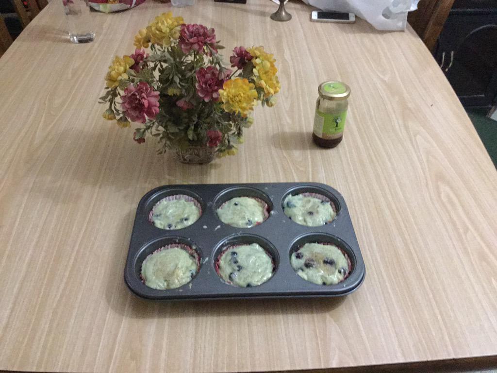 Batch of Blueberry muffins waiting to be baked, alas BESCOM plays truant as usual