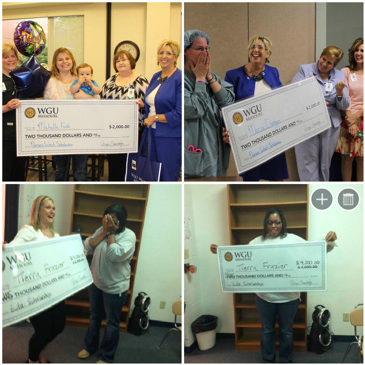 WGUMissouri's tweet photo. Surprise! WGU MO presented special scholarships in May for Nurses Wk &amp;Teacher Appreciation. #CountdownToCapAndGown http://t.co/Sbx16Hzuux