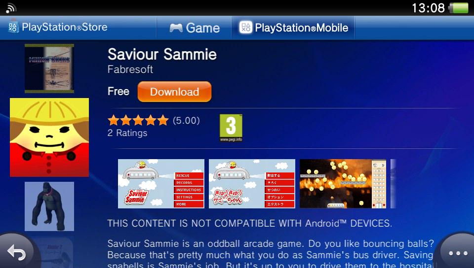 fabresoft's tweet photo. Saviour Sammie is now available in the PS Store for PS Vita &amp; PS TV! Free to download there for just 3 weeks! #psmdev http://t.co/yrYt8Ijobc