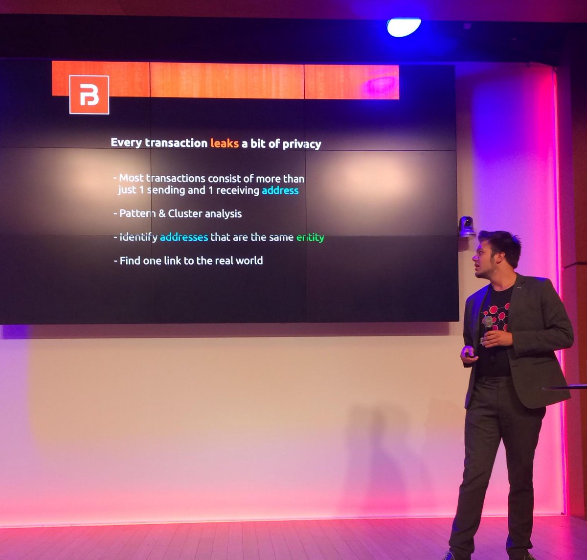 dgwbirch's tweet photo. #bitcongres15 "every transaction leaks a bit of privacy" at least 3 startups focusing on coin provenance http://t.co/6k1qSHBR9J
