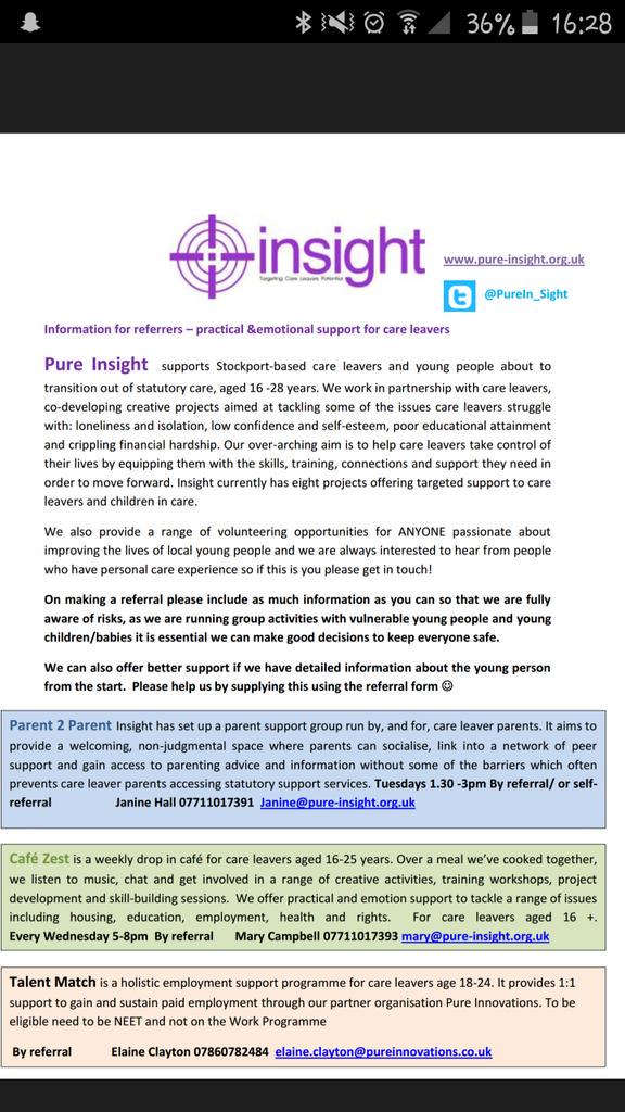 NCLW2017's tweet photo. #pureinsight #stockport support for young people #leavingcare in Stockport. Please contact for a refferal form ! http://t.co/dwHTaWYto1