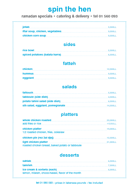 spinthehen's tweet photo. Check out our Ramadan Specials menu! #ramadan #Beirut http://t.co/fNxopA86XK