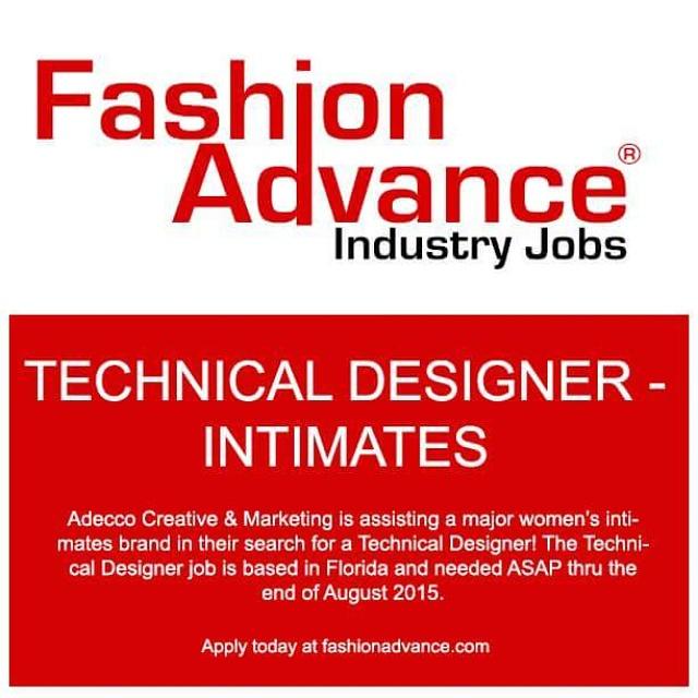 FashAdv's tweet photo. #fashionjobs Become an intimates technical designer by applying for this position today! http://t.co/kcwmfPuqWf http://t.co/kyIdamkqU1