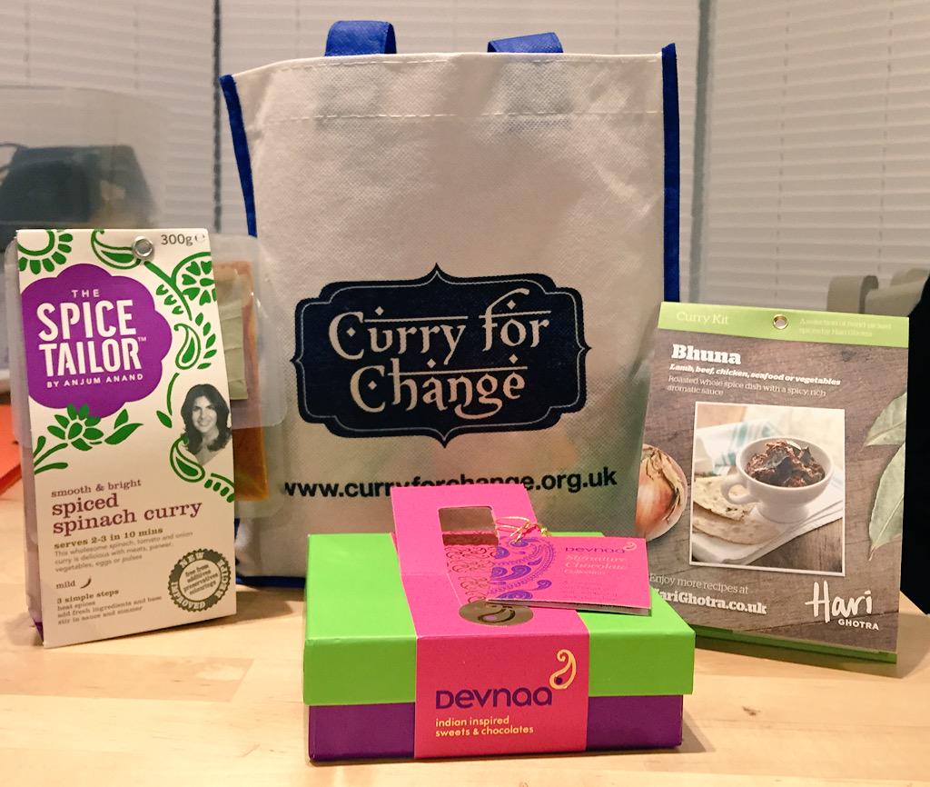 Loving the goodie bag from the wonderful team at <a href="/FindYourFeet/">Patrick Willis</a> #CurryforChange.We never tire of @TheSpiceTailor sauce
