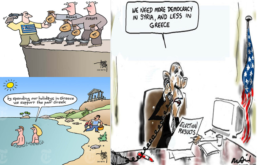 LucasStolle's tweet photo. Here we have two nice perspectives of the Greece Crisis. The one shows Greece struggling the second one Greeks Power http://t.co/QA5UHaSLsT