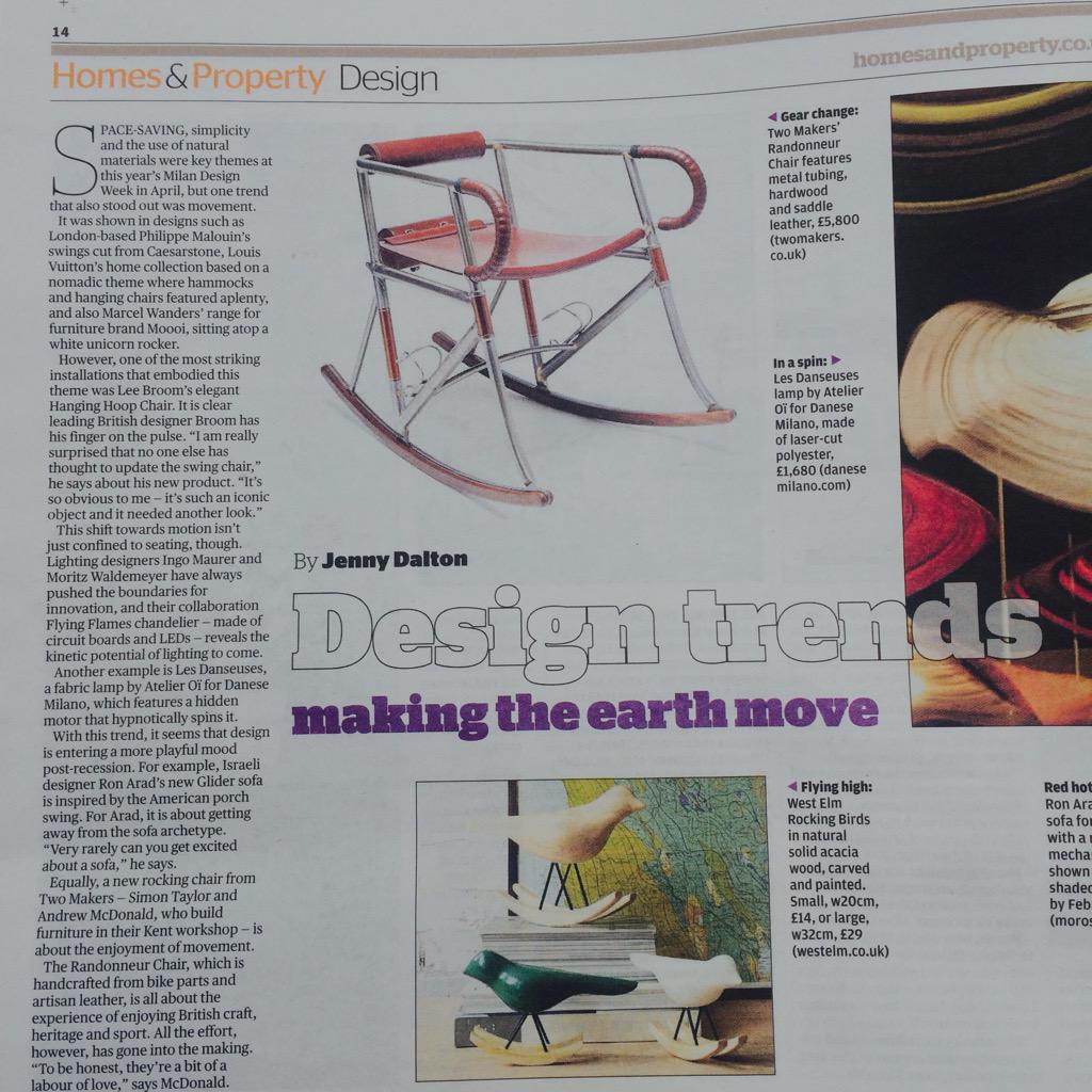 tw0makers's tweet photo. Thanks to Jenny Dalton for featuring our chair in tonight's @EveningStandard. http://t.co/bufKl7pumd