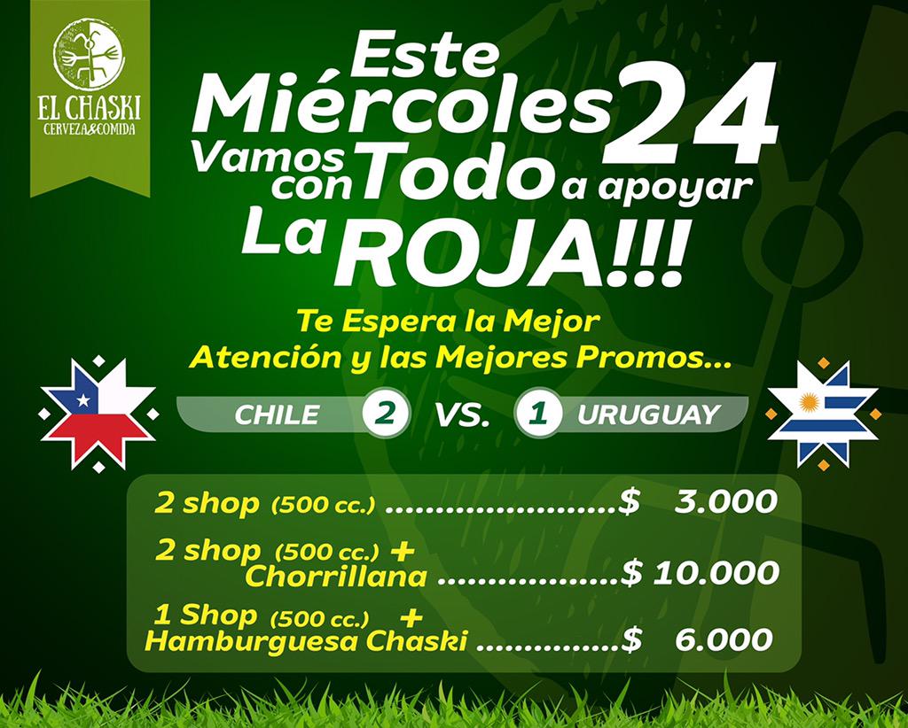 cervezachaski's tweet photo. Hoy Desde las 19:00 horas Uruguay versus Chile, cuatro salidas de schop chaski, los esperamos http://t.co/k37LmiST1o