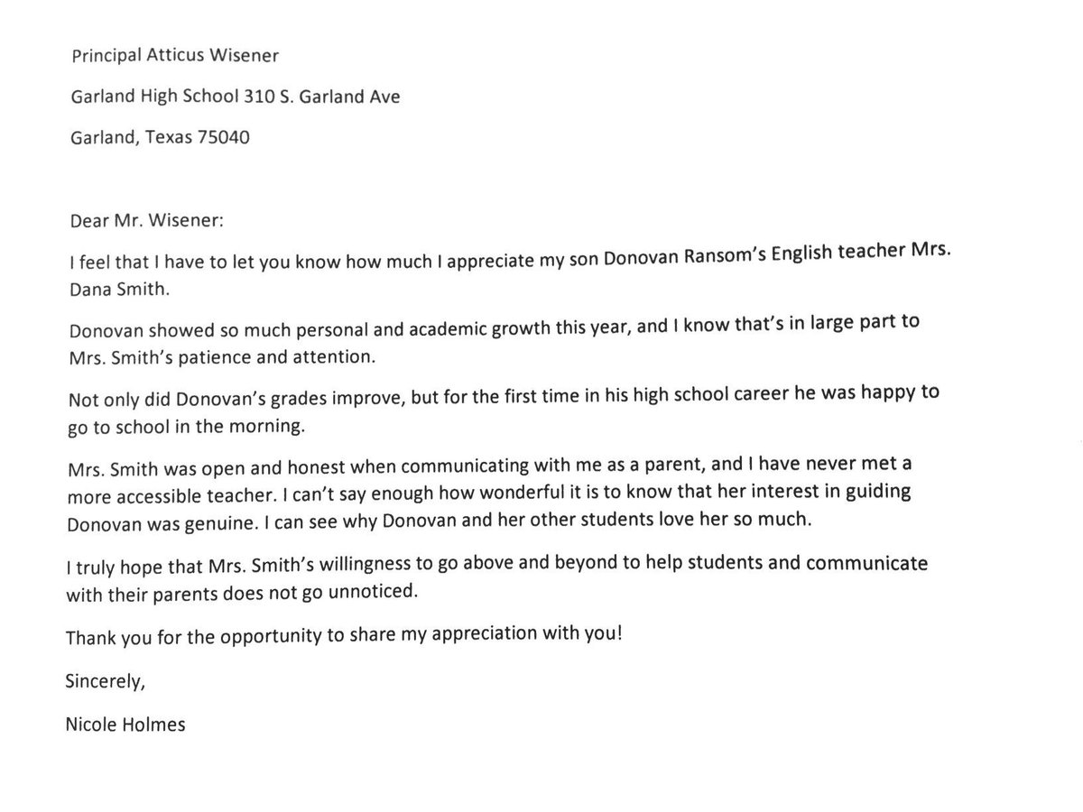 Garland High School on Twitter: "This letter made my day ...