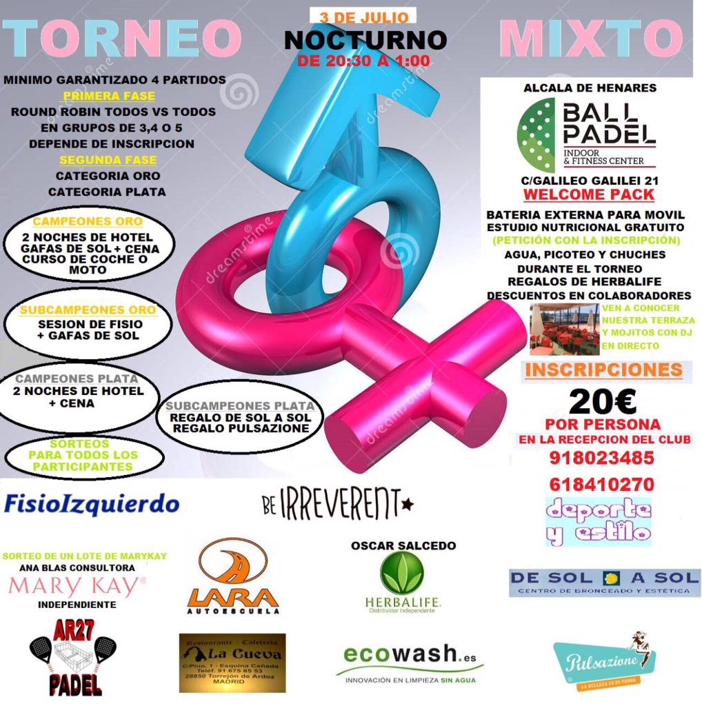 Próximo 03/07 de 20:00 hasta 1:00 Torneo Mixto con espectacular welcome pack 20,00€ NO OS LO PERDÁIS!! Os esperamos