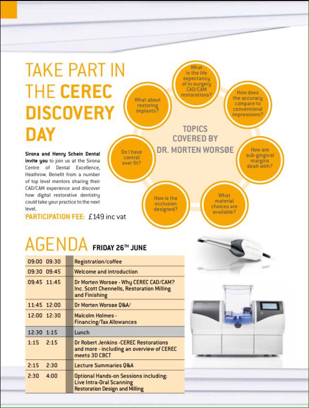 HSD_RyanCEREC's tweet photo. Looking forward to the #cerecdiscovery day! A great event supported by two great teams! @HenryScheinUK @sironadental http://t.co/h9IIZIpkKN