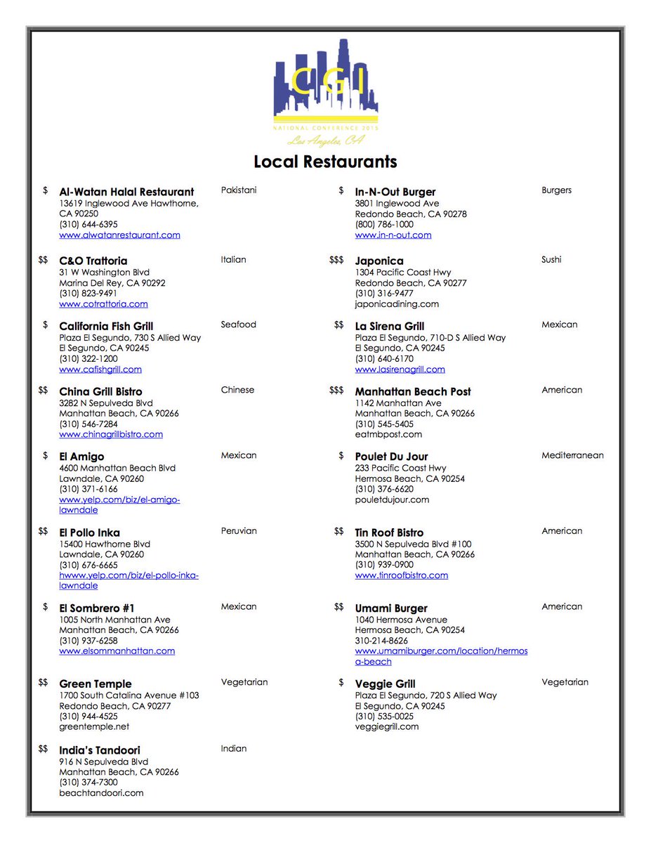 For those of you coming to #cgi2015la from out of town, check out our list of local eateries!