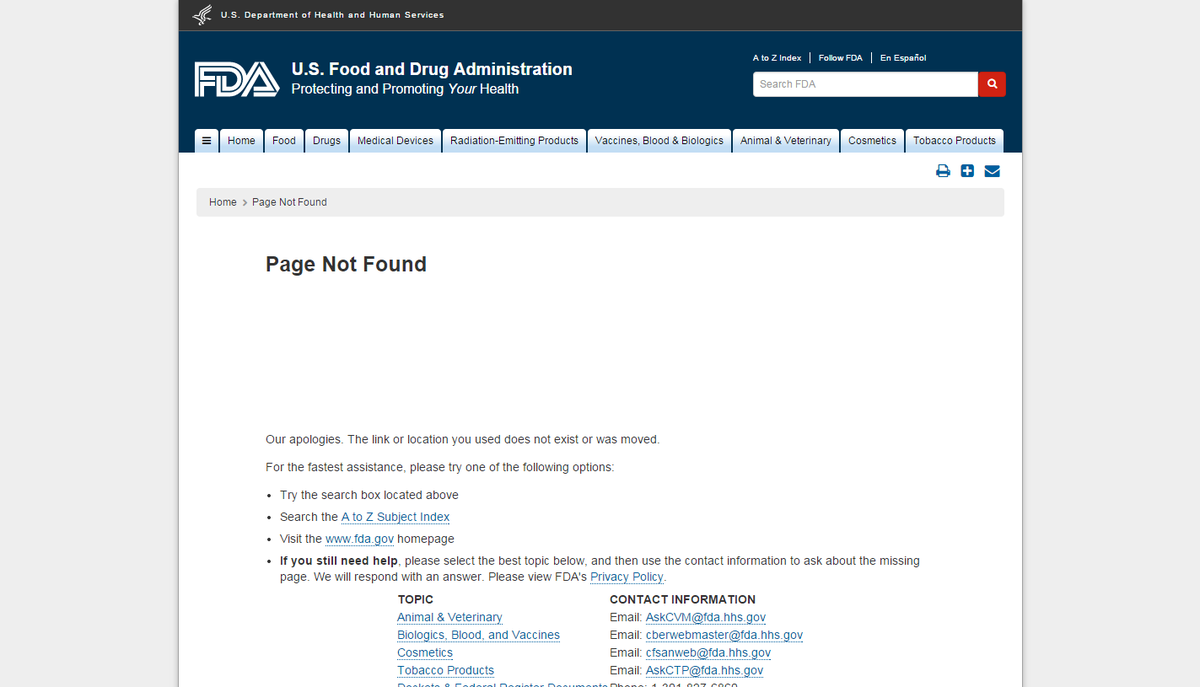 404 error: FDA's #Essure birth control device product information page "Not Found" - agency announcement later today.