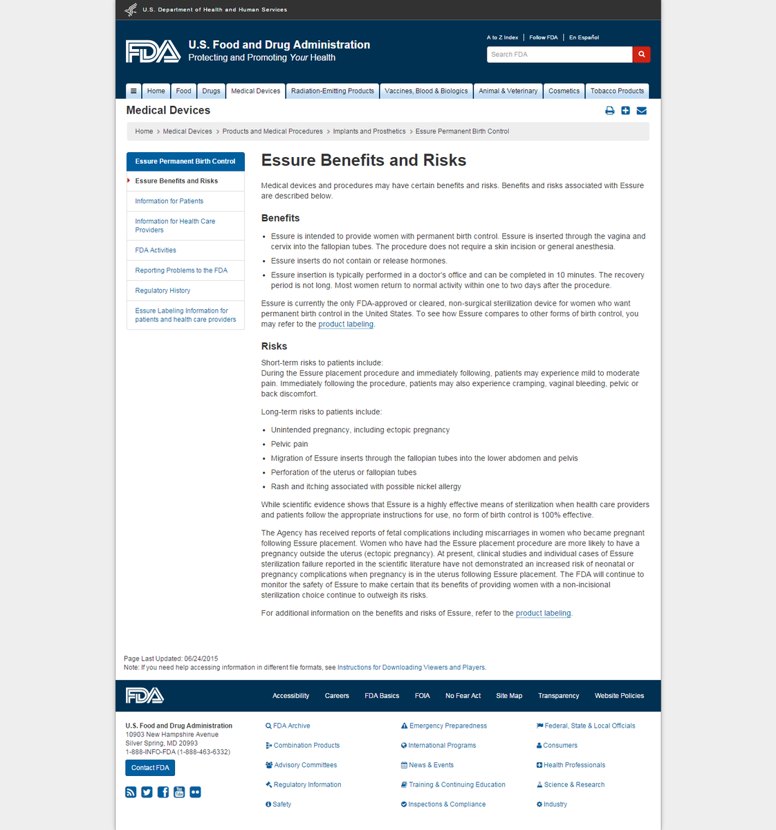 #BREAKING FDA product information page for #Essure birth control device adds significant risks 1.usa.gov/1BBdDeO