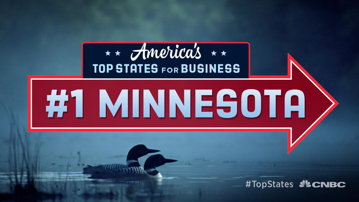 CNBC's tweet image. The Land of 10,000 Lakes takes it! Congrats to America's #1 state for business: cnb.cx/TopStates2015 #TopStates