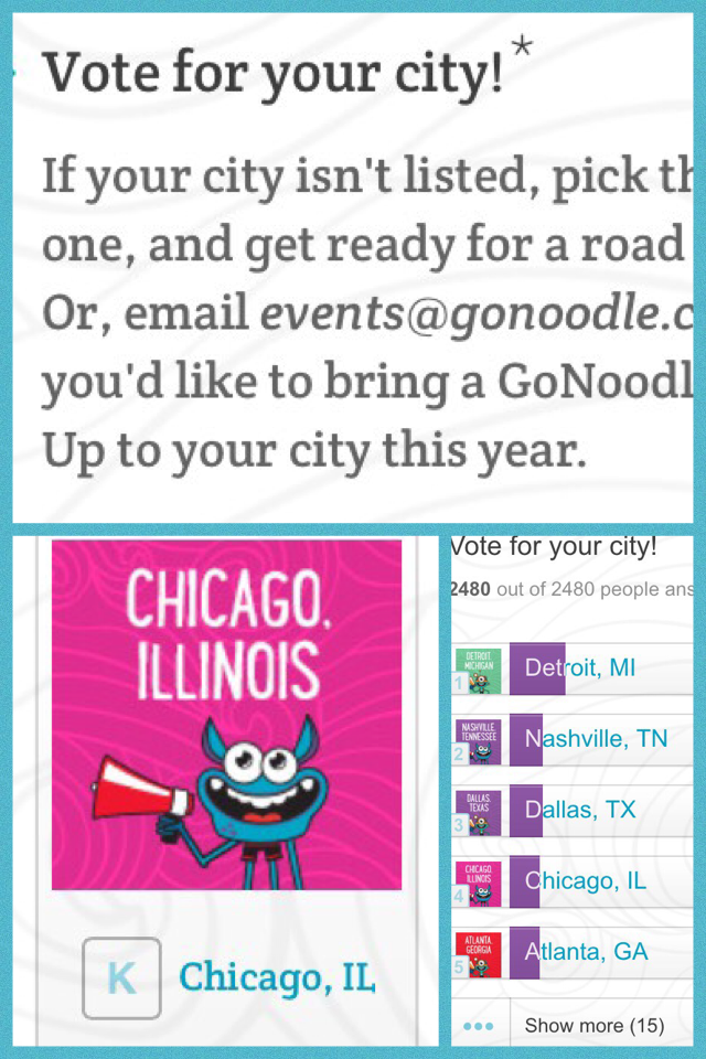 ChristaFetzer's tweet photo. Chicago area Teachers: Vote for our City! Show your 💜 for @GoNoodle!  http://t.co/IvlS2H8MyQ http://t.co/amnWAOgEbu