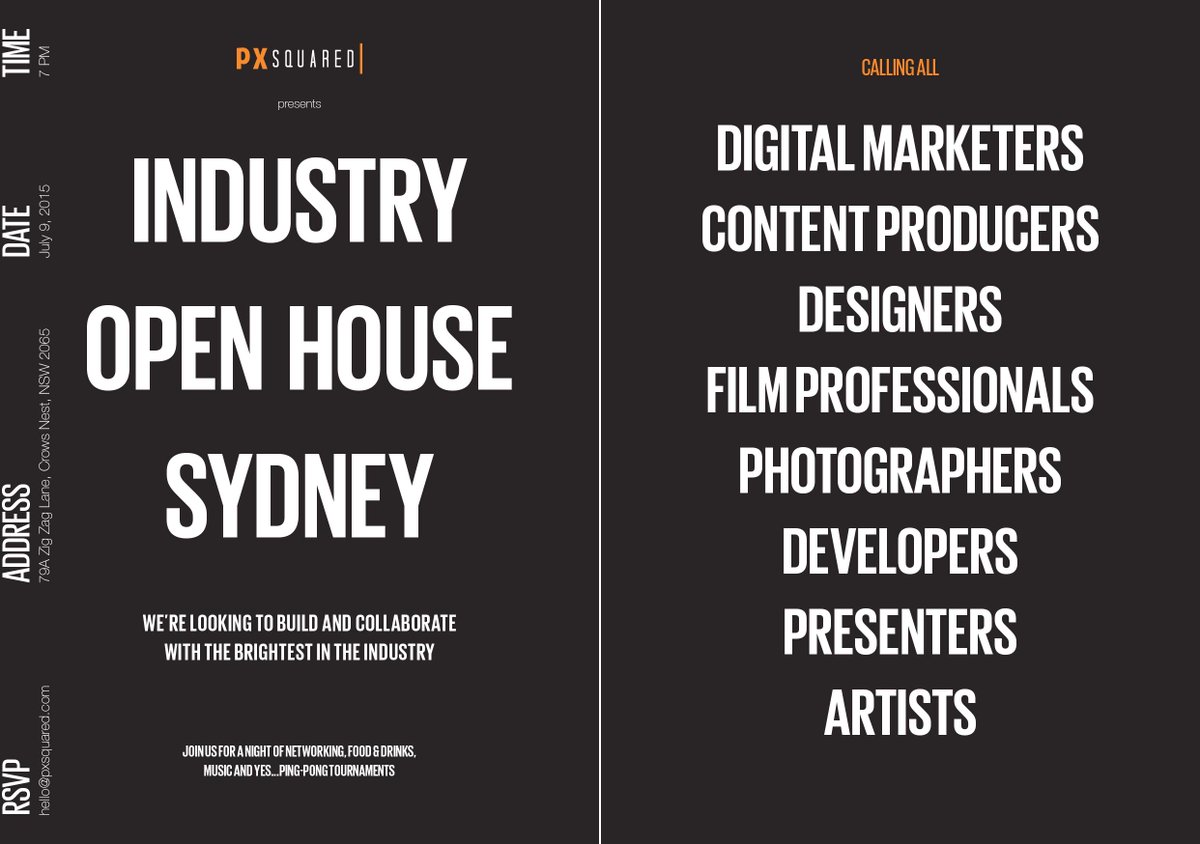 pxsquared's tweet image. Join us for food, drinks, &amp;amp; networking! 7/9 7pm RSVP: hello@pxsquared.com 
#marketing #creatives #networking #sydney