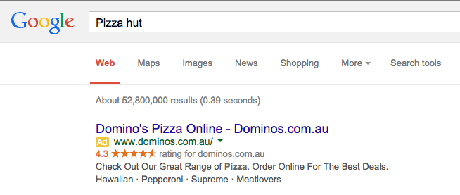AUPizzaHut's tweet photo. I looked up "Pizza hut" on Google, and this happened... http://t.co/JKS7hHL4Qc