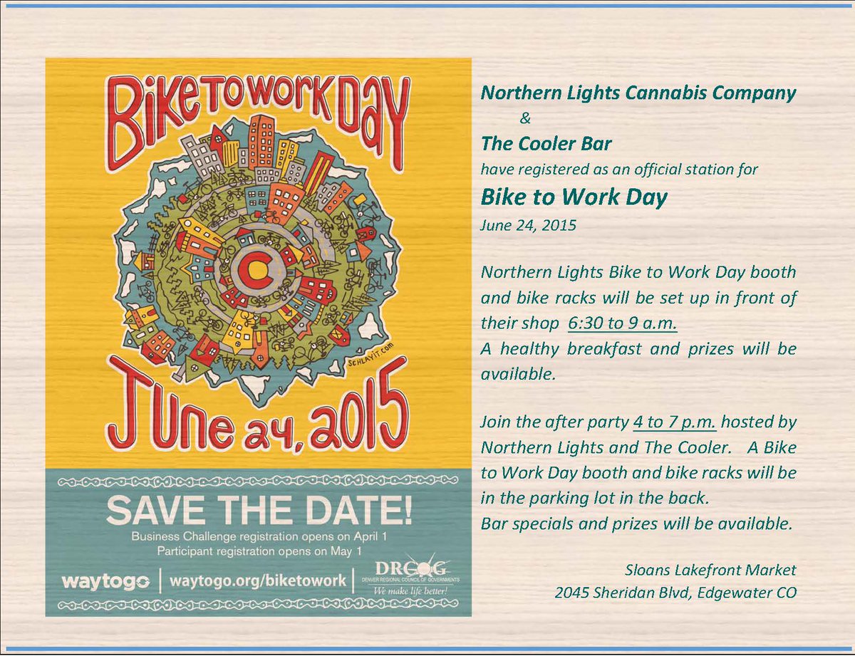 Get out of the rain! #BiketoWorkDay after party 4-7 p.m. Hosted by @northernlightrx and @The_Cooler_Bar 4-7 p.m.