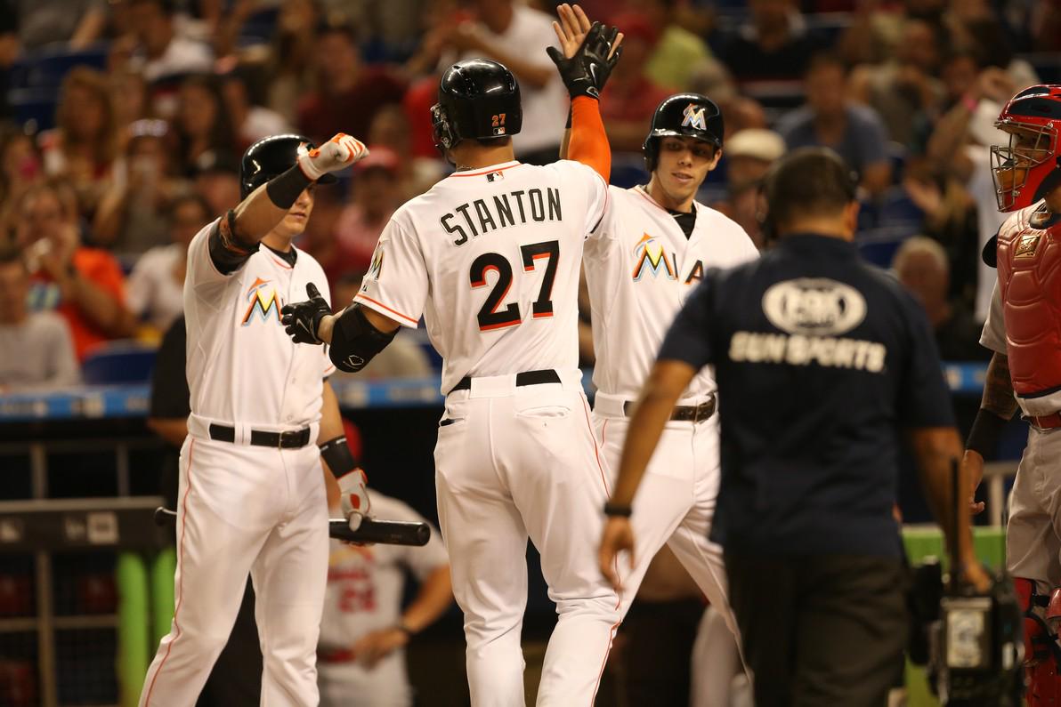 Marlins's tweet photo. Giancarlo's first inning home run last night was his 11th this month, a new #Marlins record for June.
#VoteGSquad http://t.co/fzCgRkFMH8