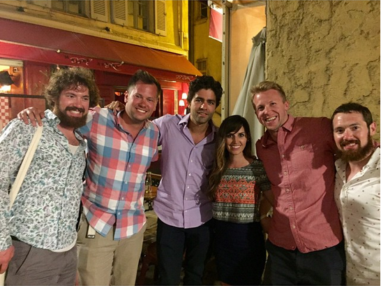 tune's tweet photo. Some of the #TUNEteam at #CannesLions w/ #entourage star @adriangrenier! Seems the #TUNEyacht was themed properly! http://t.co/t4D7ou7fFx