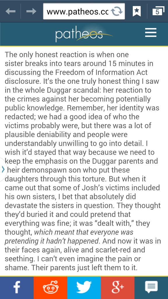 SecretAZ12's tweet image. #DuggarInterview
This Article hits many nails on the head!
The #Duggars &quot;...Demonspawn Son...&quot;
patheos.com/blogs/rolltodi…