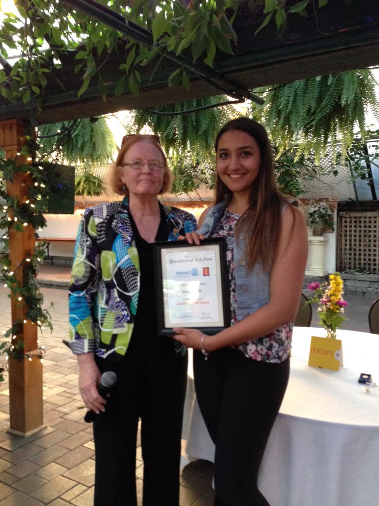 RotaryNewmrktON's tweet photo. Incoming President Basima Jarrah accepting #rotary presidential citation on behalf of  #Newmarket #Interact club. http://t.co/oG6AzbBx6q