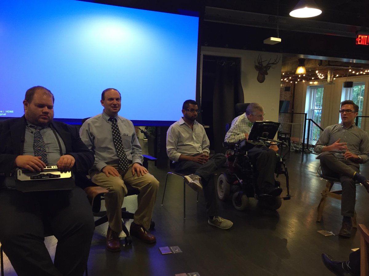 claravangerven's tweet image. Picture of said panel #a11yhack, with moderator Jamesom Dempsey. Starting the conversation about a11y challenges.