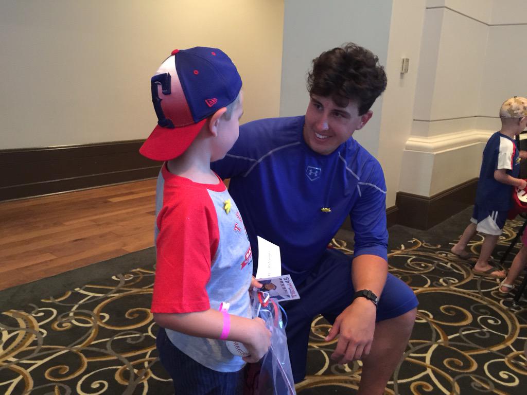 Rangers's tweet photo. .@Dutch_Oven45 made a few Sunshine Kids smile. They got to meet him &amp; hang out on the field pregame. http://t.co/jt94uQomfw