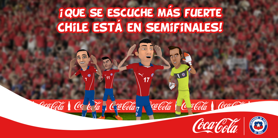 CocaCola_CL's tweet photo. CLASIFICAMOS A LA SEMIFINAL ¡GRANDE CHILE! #CHI vs #URU #TodosSomosLaRoja #CopaAmérica http://t.co/QvEsc59tp9