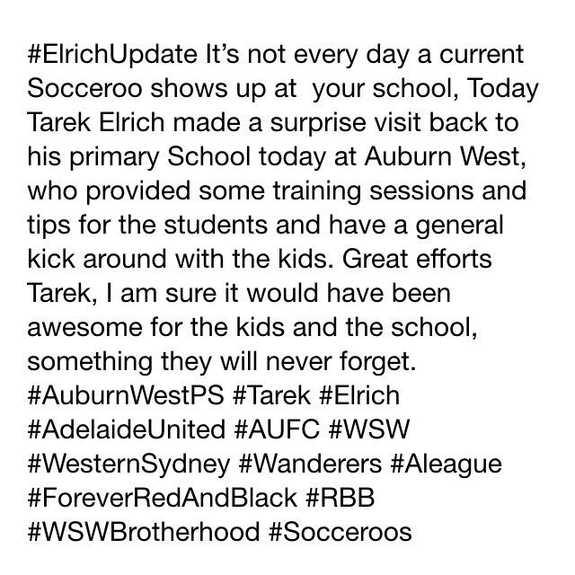 WSWBrotherhood's tweet photo. #ElrichUpdate It’s not every day a current Socceroo shows up at your school. @Elrich11 @AuburnWestPS @Socceroos http://t.co/ohDae0WAgv