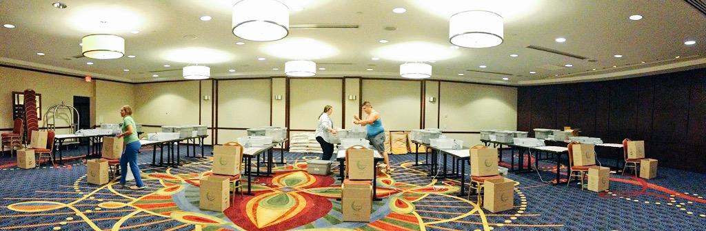 quakeevents's tweet photo. Working hard or hardly working? #yeimpact staff getting ready for tomorrow! #IMPACT2015 @breadofstone @CFEastCoast 💪😏 http://t.co/Vy1TkvJQVC