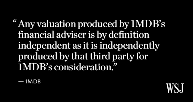 WSJ's tweet image. Debt-laden Malaysian fund 1MDB’s “independent valuation” of power plant under question on.wsj.com/1LpF0Lt