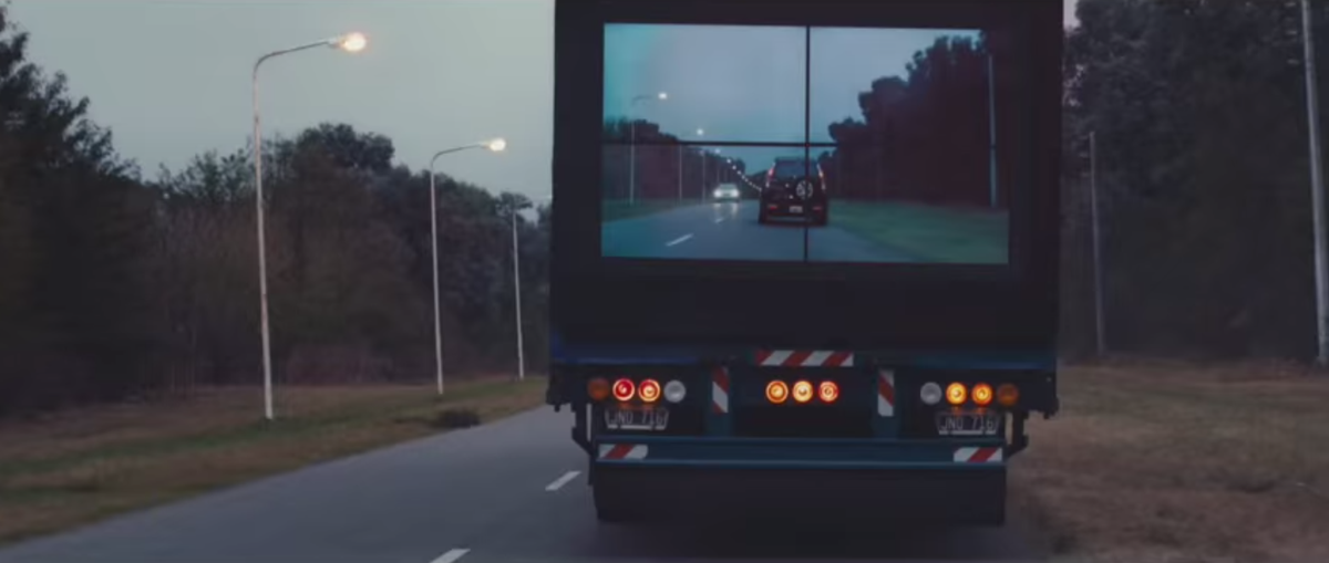 FastCompany's tweet photo. You can see right though this truck, thanks to the video screen in the back: http://t.co/cfZI4OfWbm http://t.co/IdSMgK1Z0Y