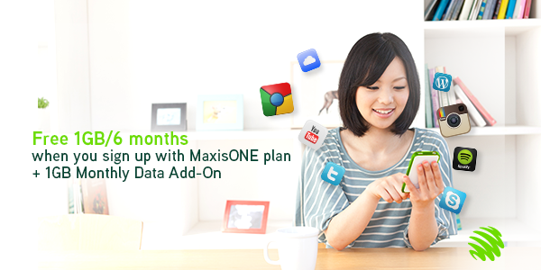 Maxis's tweet photo. More data, more fun. Free 1GB/6mths when you sign up with #MaxisONEplan + 1GB Data Add-On: http://t.co/asHAaA2enV http://t.co/6xqF5glxsR