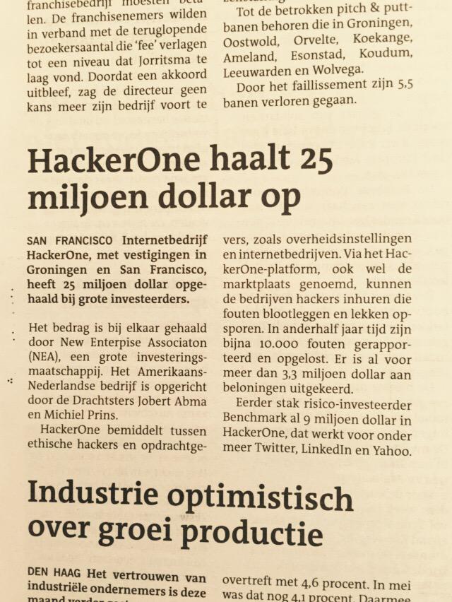 Gefeliciteerd <a href="/Hacker0x01/">HackerOne</a> met $25 mln. in funding! #worlddomination