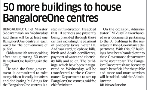 Special gift from <a href="/CMofKarnataka/">CM of Karnataka</a> to Bengaluru citizens. #BangaloreOne centres soon in every ward !