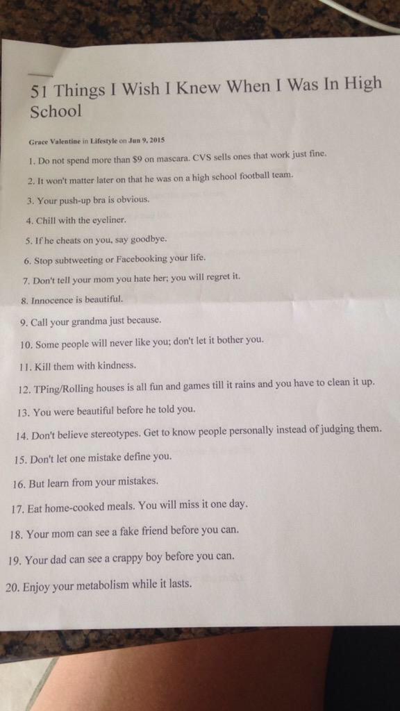 ComedyPosts's tweet photo. Mom printed this out and told me to keep it throughout high school http://t.co/AATWxp1ha9