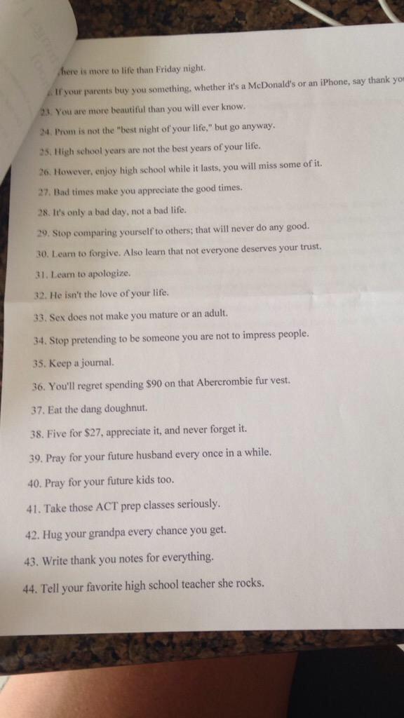 ComedyPosts's tweet photo. Mom printed this out and told me to keep it throughout high school http://t.co/AATWxp1ha9